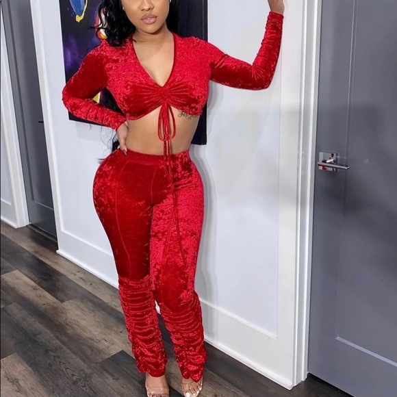 2 Piece Red Crop Top Set - Picture 1 of 3